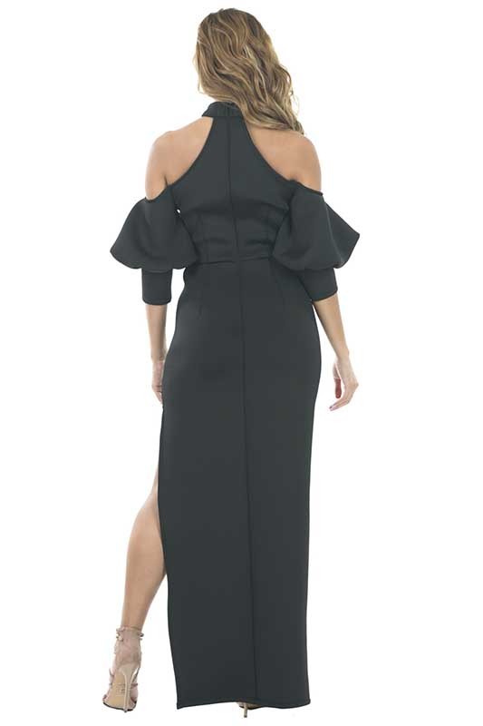 Cold Shoulder Maxi Dress w/ Slit S Cold Shoulder Maxi Dress w/ Slit S