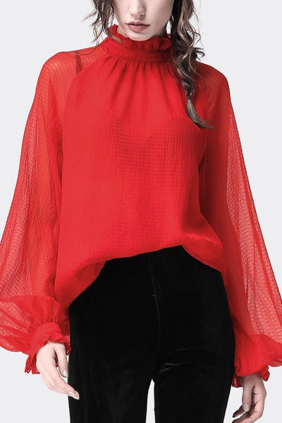 Sheer Lace Bell Sleeve Blouse - Dress Album Sheer Lace Bell Sleeve Blouse - Dress Album