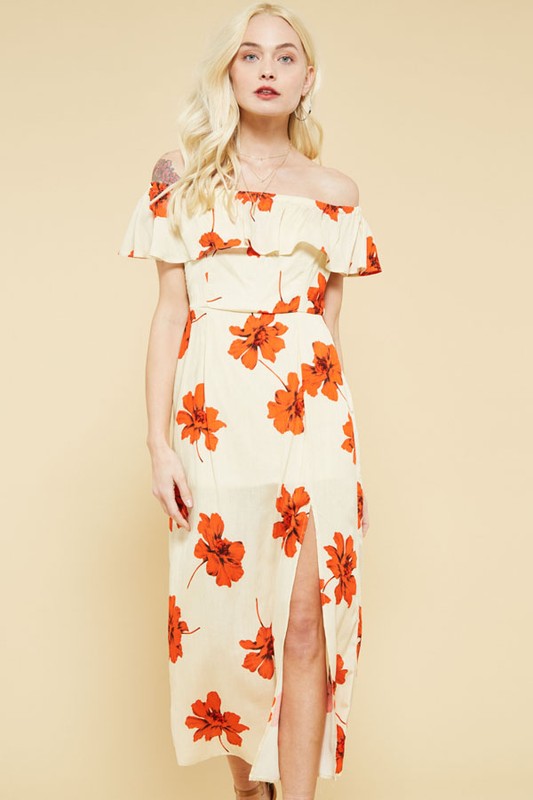 Floral Print Off Shoulder Dress | Summer Dress S Floral Print Off Shoulder Dress | Summer Dress S