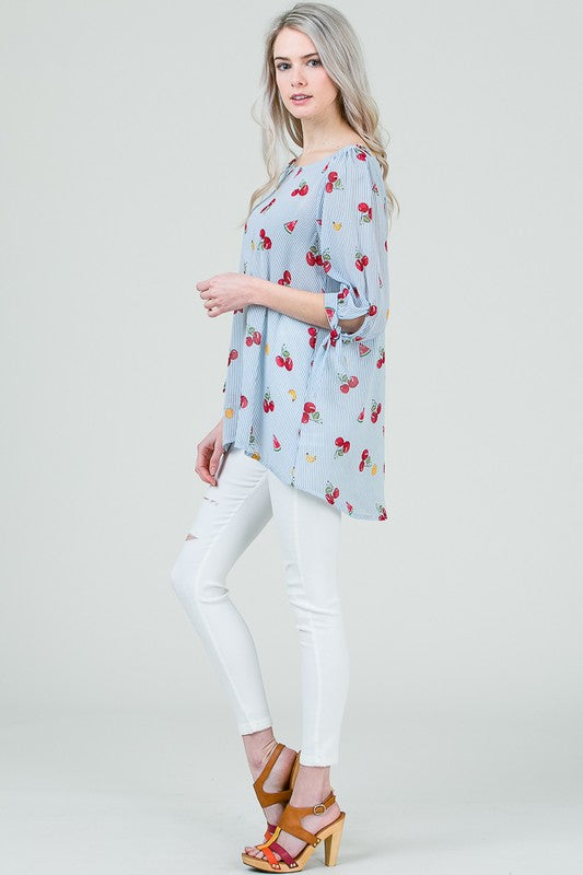 Fruit and Stripe Print Blouse