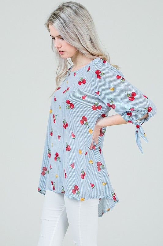 Fruit and Stripe Print Blouse