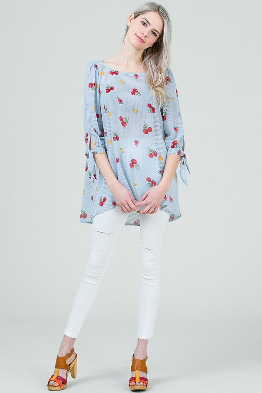 Fruit and Stripe Print Blouse