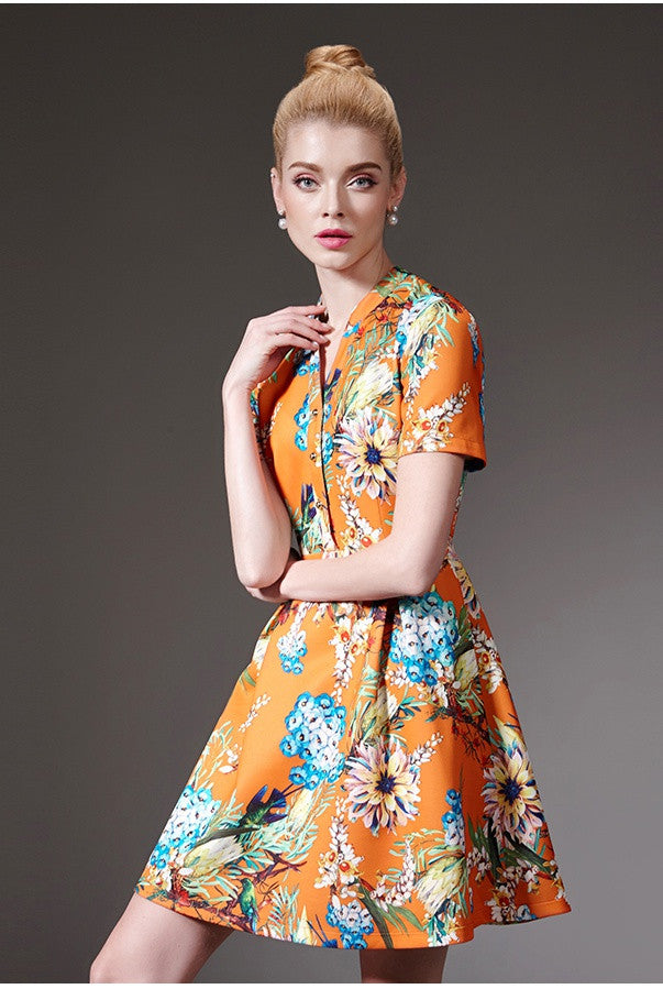 Orange Floral Dress - Dress Album