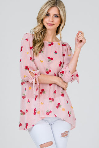 Fruit and Stripe Print Blouse