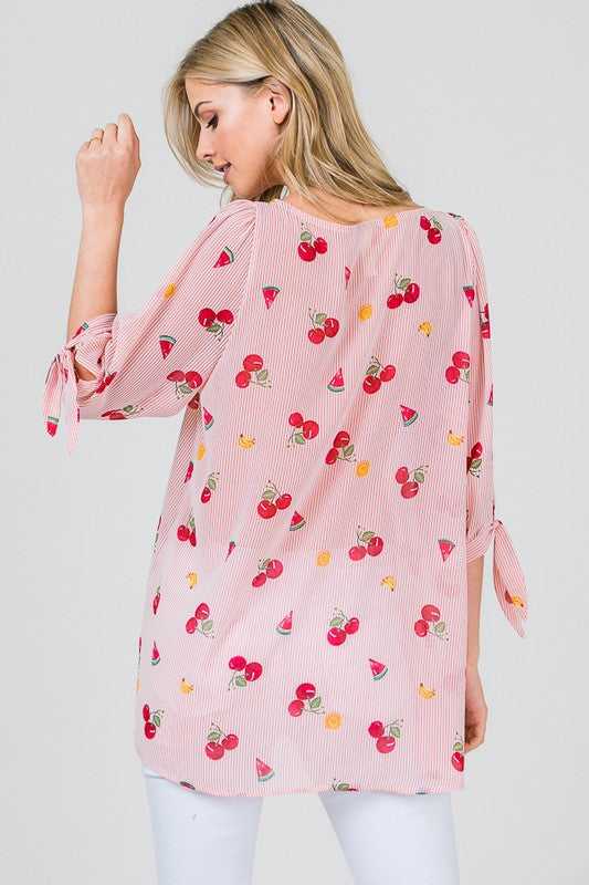 Fruit and Stripe Print Blouse