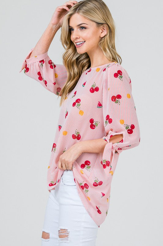 Fruit and Stripe Print Blouse