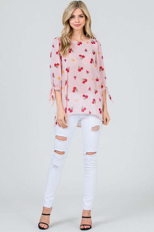 Fruit and Stripe Print Blouse