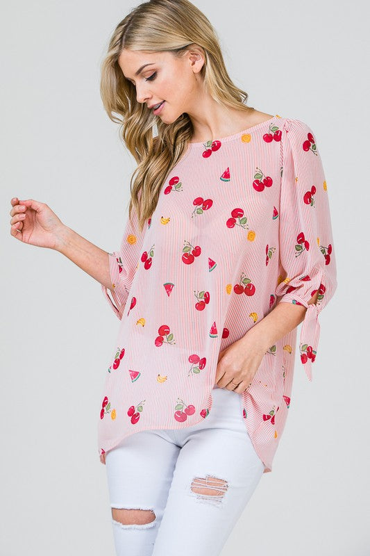 Fruit and Stripe Print Blouse