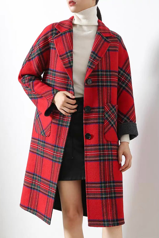 umoral Kæmpe stor Gylden Red Plaid Wool Coat With Big Pockets - Women's Coat | Dress Album