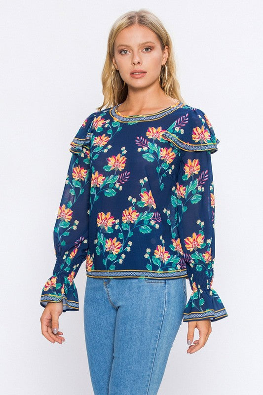 Floral Blouse W/ Bishop Sleeves