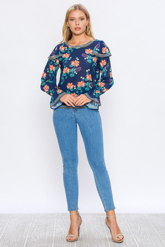 Floral Blouse W/ Bishop Sleeves