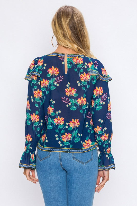 Floral Blouse W/ Bishop Sleeves