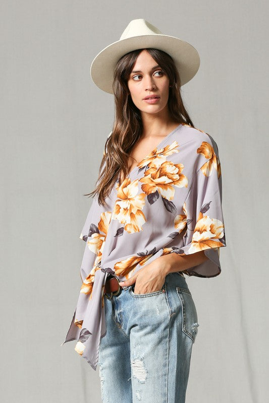 V Neck Floral Print Blouse