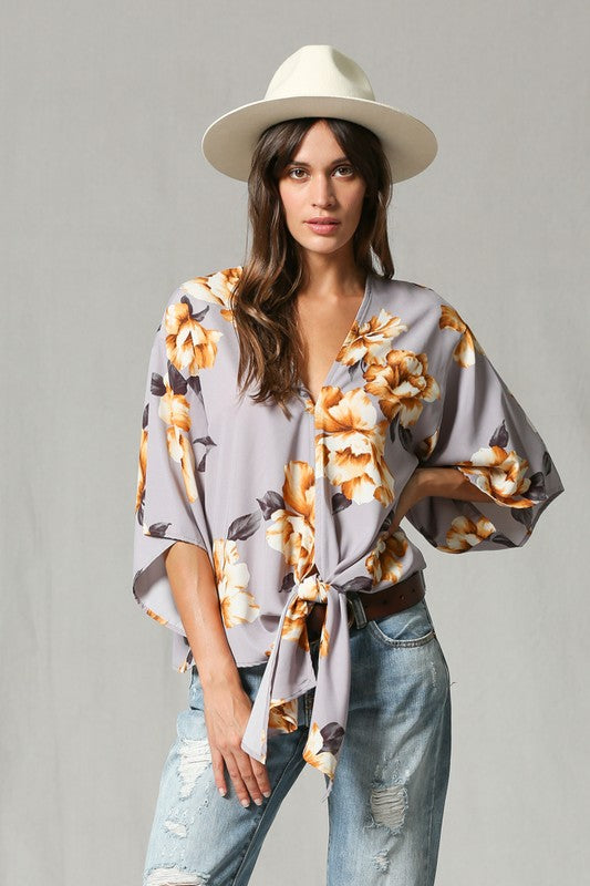 V Neck Floral Print Blouse