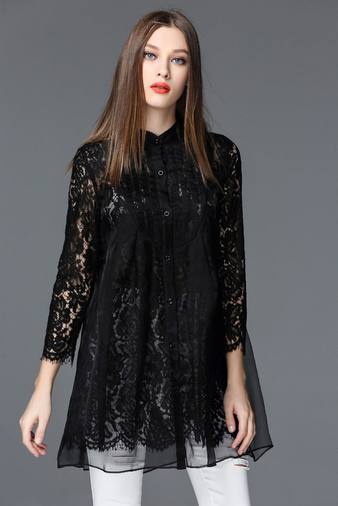 Lace Organza Long Top