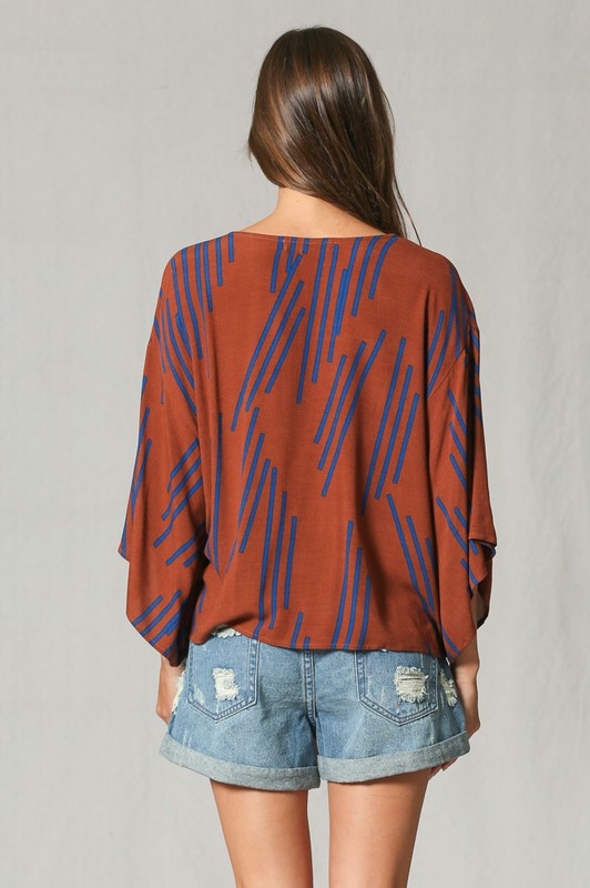Line Print V Neck Blouse