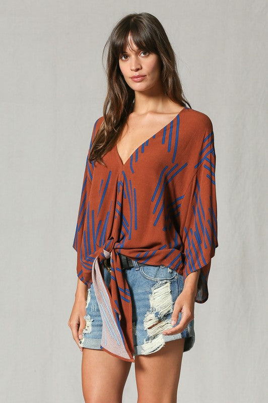 Line Print V Neck Blouse