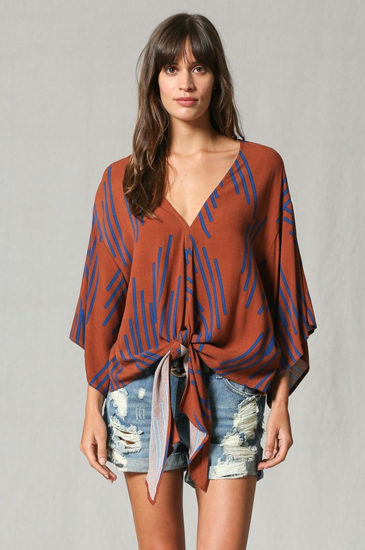 Line Print V Neck Blouse