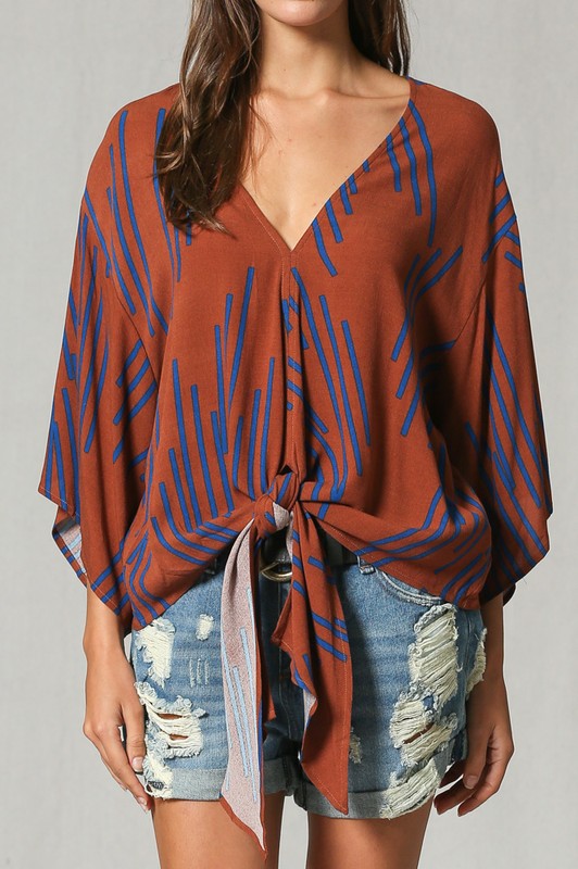 Line Print V Neck Blouse