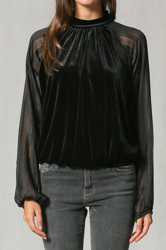 Velvet Crew Neck Blouse