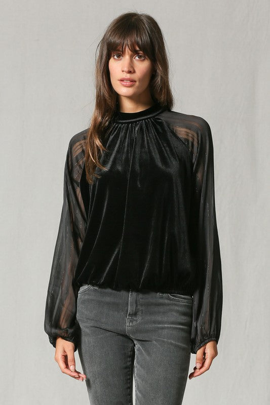 Velvet Crew Neck Blouse