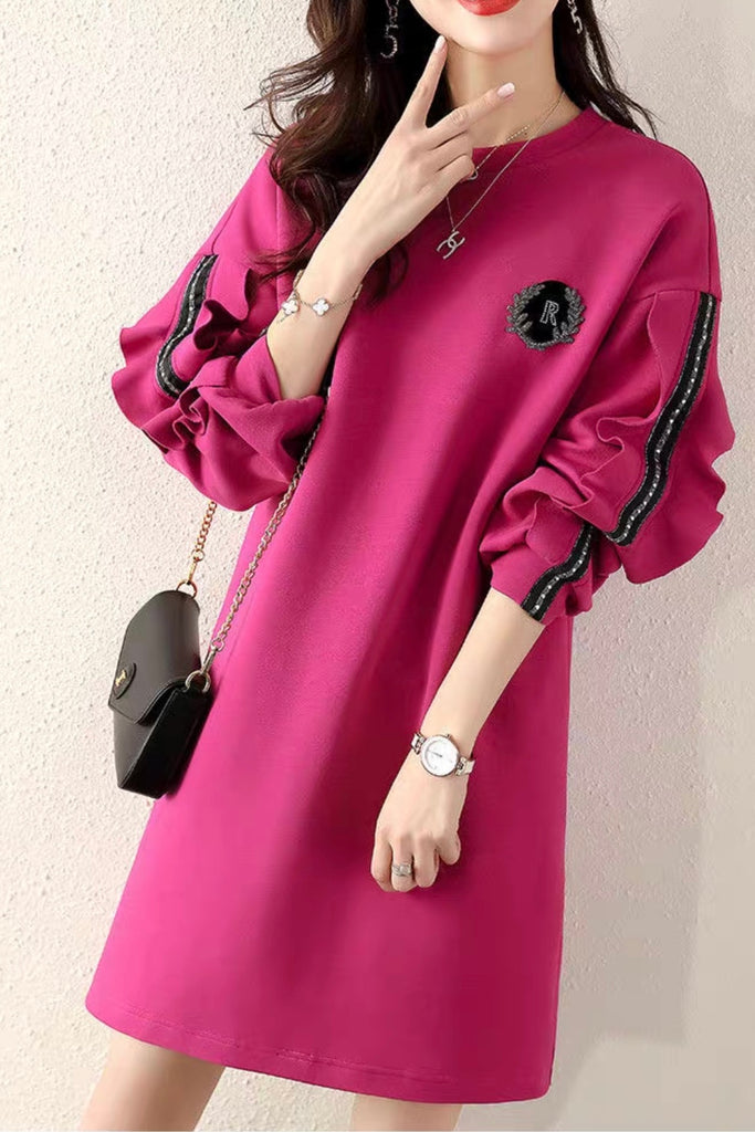 Rose Sweatshirt Dress W/ Ruffle