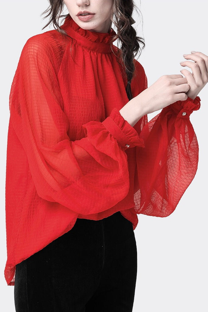 Red Batwing Sleeve Blouse