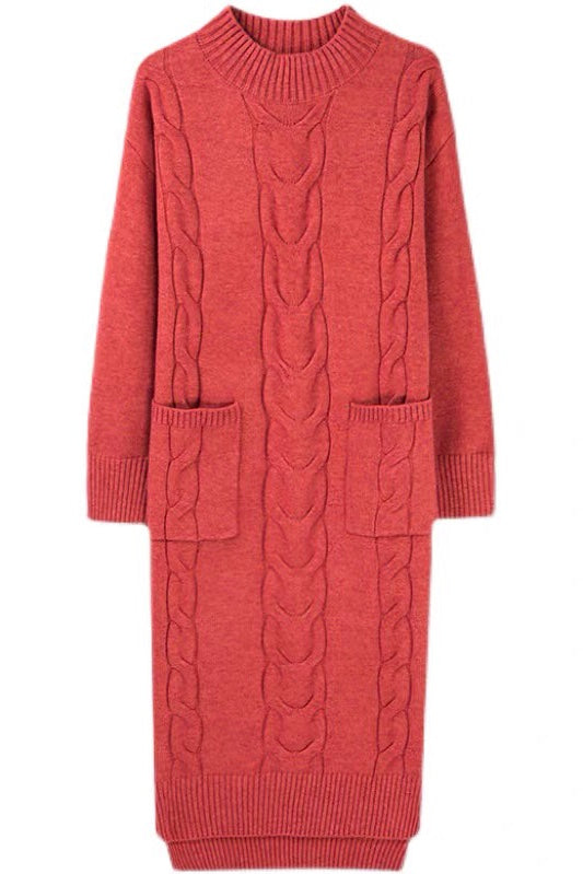 cable knit split hem midi dress Brown Cable Knit Fitted Midi Dress PinkBlush