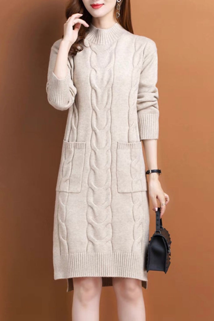 Slit Cable Knit Wool Dress