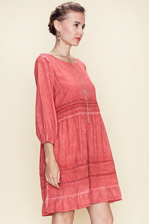 Mineral Wash Lace Trimmed Dress - Dress Album