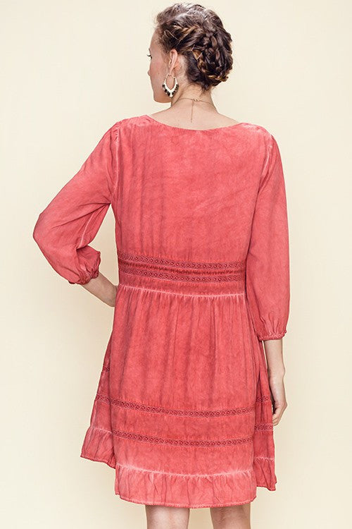 Mineral Wash Lace Trimmed Dress - Dress Album