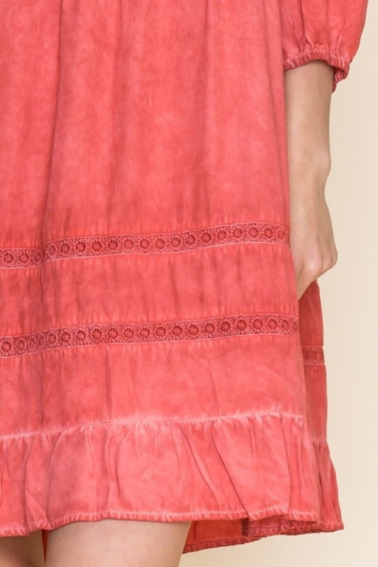 Mineral Wash Lace Trimmed Dress - Dress Album