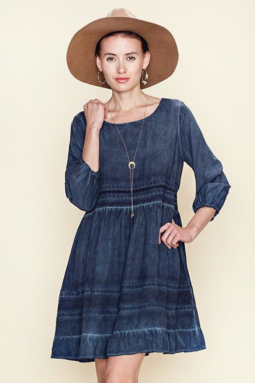 Mineral Wash Lace Trimmed Dress - Dress Album