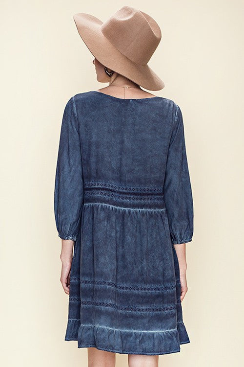 Mineral Wash Lace Trimmed Dress - Dress Album