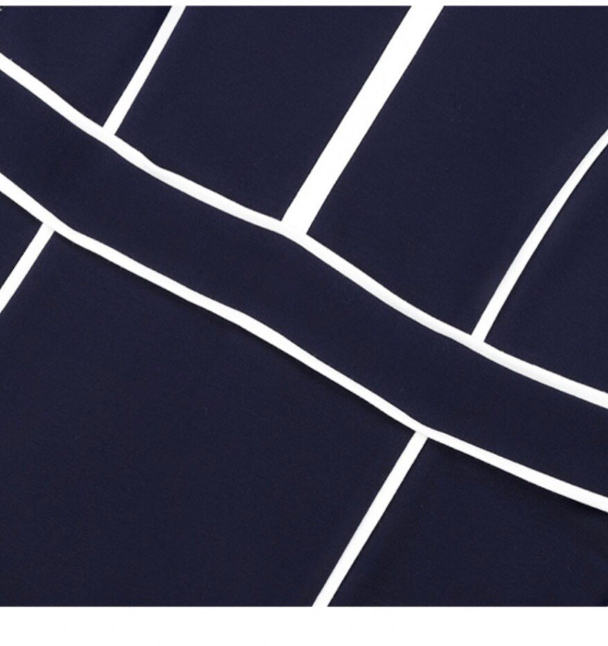 Navy White Color block Work Dress