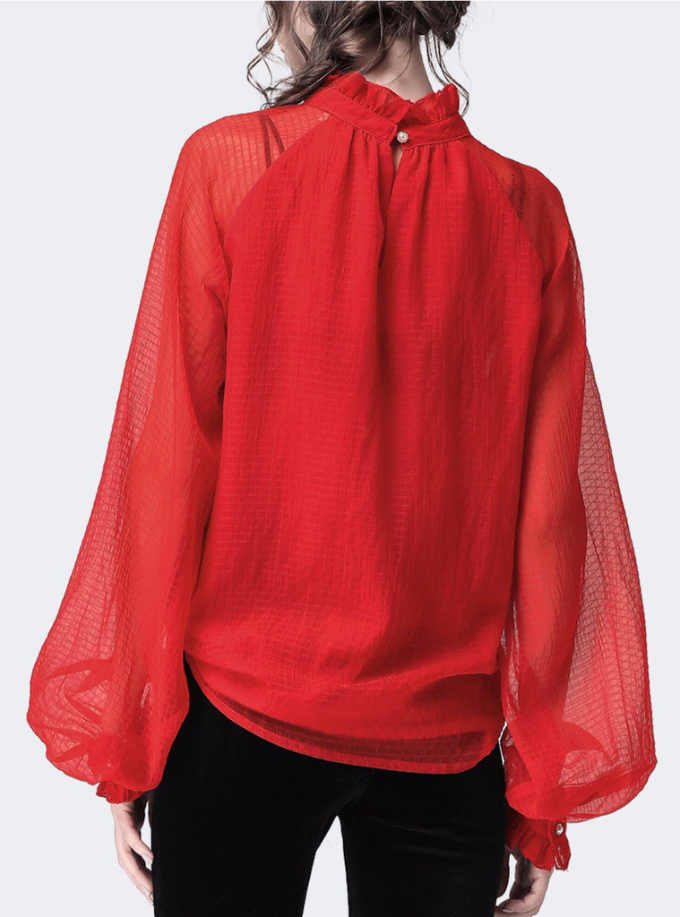 Red Batwing Sleeve Blouse