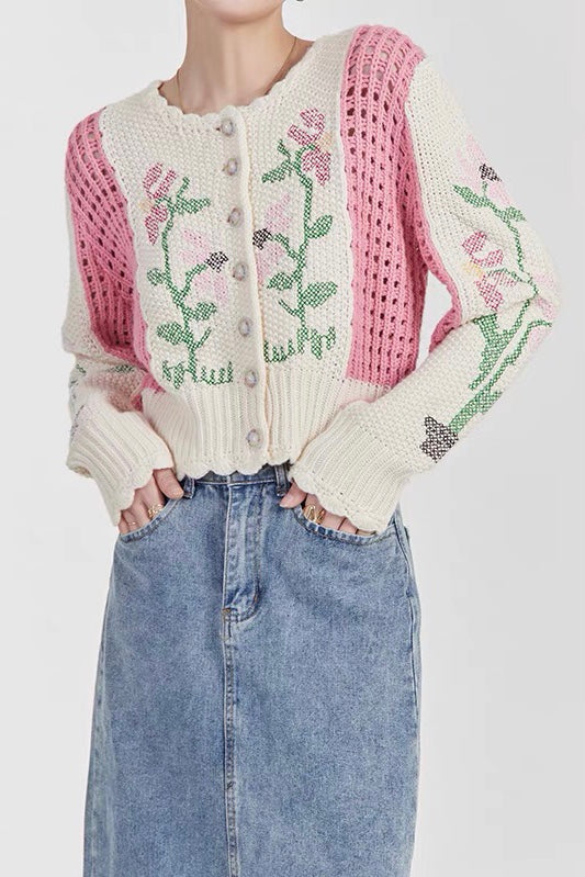 White and Pink Contrast Sweater