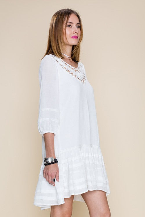 Tiered Bottom Hem Crochet Dress - Dress Album