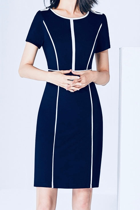 Navy White Color block Work Dress