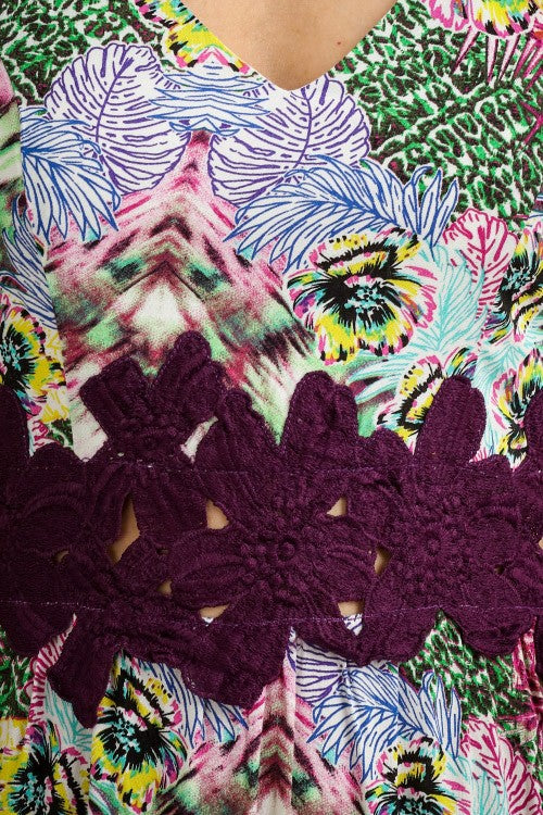 Floral Maxi Dress W/ Crochet Waist