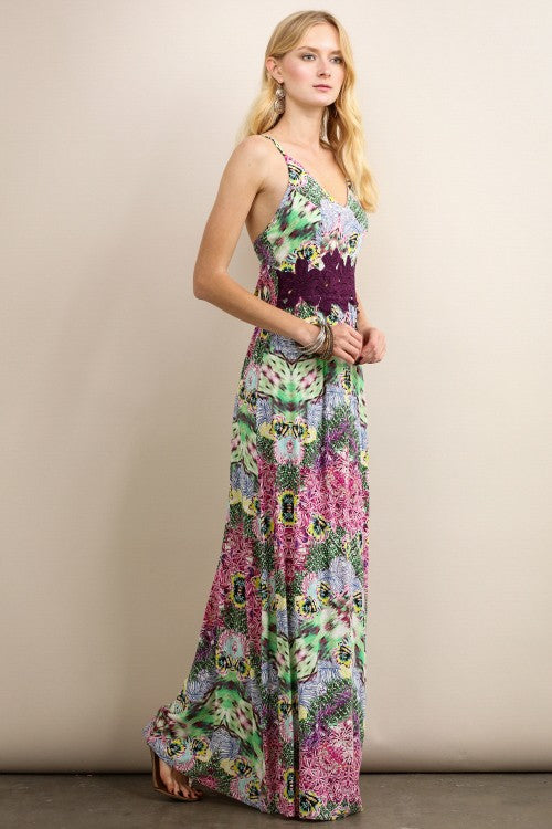 Floral Maxi Dress W/ Crochet Waist