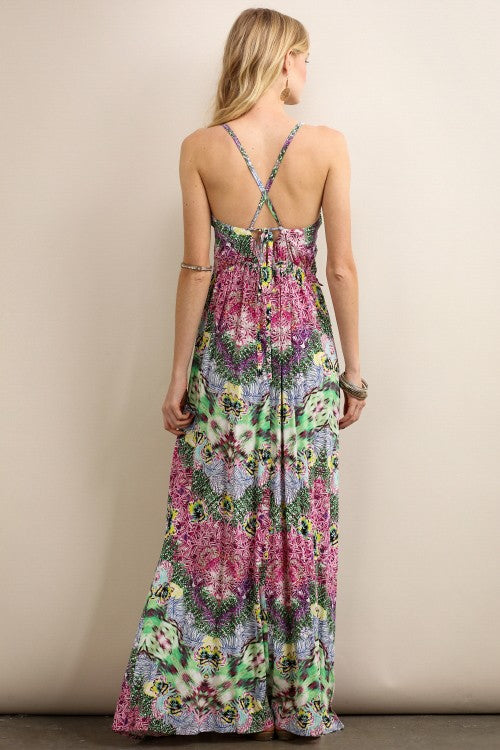 Floral Maxi Dress W/ Crochet Waist