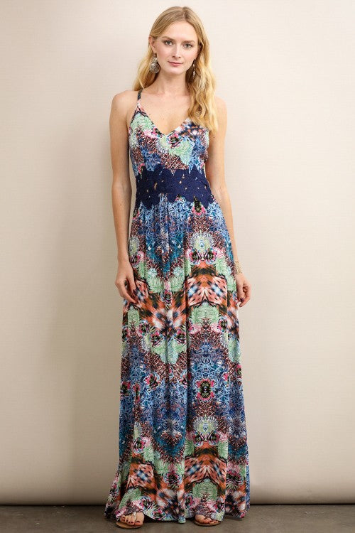 Floral Maxi Dress W/ Crochet Waist