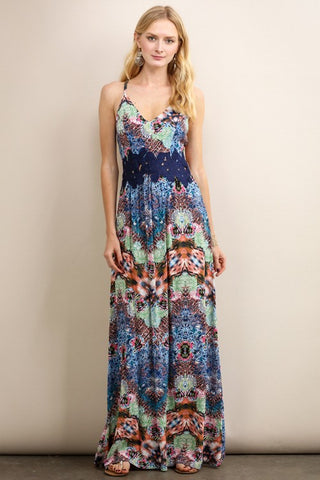 Floral Maxi Dress W/ Crochet Waist