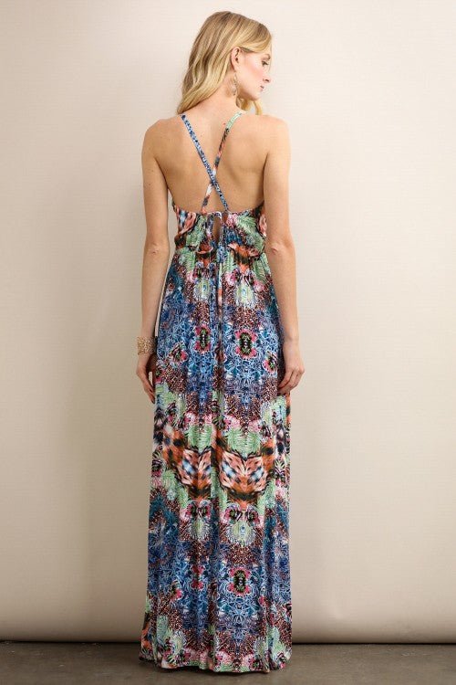 Floral Maxi Dress W/ Crochet Waist