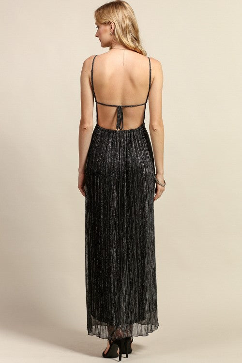 V Neck Silver Detail Maxi Dress