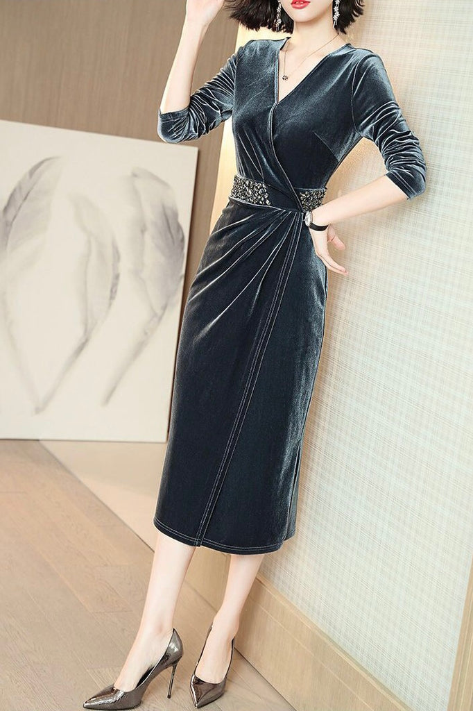 Velvet Dress W/ Bead Detail