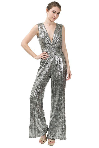 Deep V Ruched Jumpsuit - Dress Album