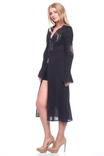 Woven Lace Detail Cardigan - Dress Album Woven Lace Detail Cardigan - Dress Album
