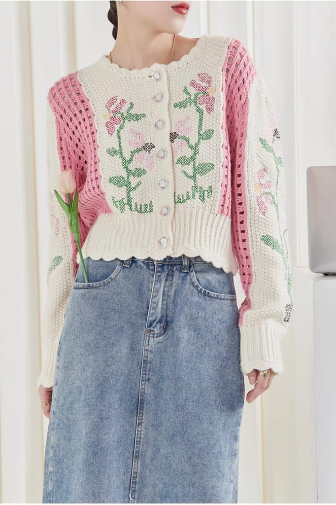 White and Pink Contrast Sweater